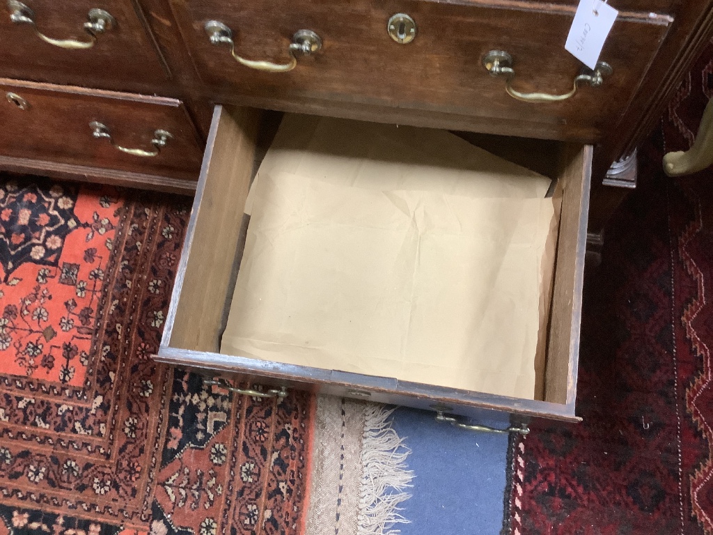 A late 18th century oak and mahogany crossbanded mule chest